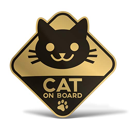 Erreinge® Aufkleber Gold 15 cm Katze an Bord Cat on Board Sticker bedruckt für Auto Motorrad Wand Stoßstange Laptop Fahrrad von erreinge