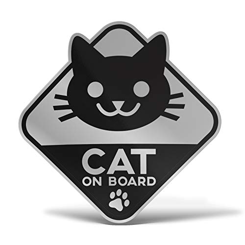 Erreinge® Aufkleber Silber 10 cm Katze an Bordüre Cat on Board Sticker bedruckt für Auto Motorrad Wand Stoßstange Computer Tragbar Fahrrad von erreinge