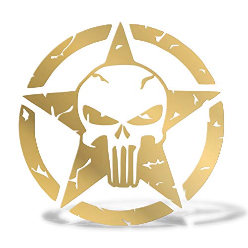 Erreinge Aufkleber prespaced Gold-25cm - Schädel-Stern-Militärarmee-Us - Vinyl-Aufkleber Aufkleber Aufkleber Mural Laptop Auto Moto Helm Camper von erreinge