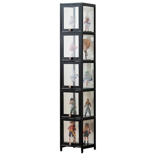 errtsdb 30x33x172cm vitrinenschrank, 5 Schicht glasvitrine, sammlervitrine Wohnzimmer vitrine glasvitrine stehend leicht zu reinigen für Wohnzimmer und Büro, Schwarz/Von Allen Seiten transparent von errtsdb
