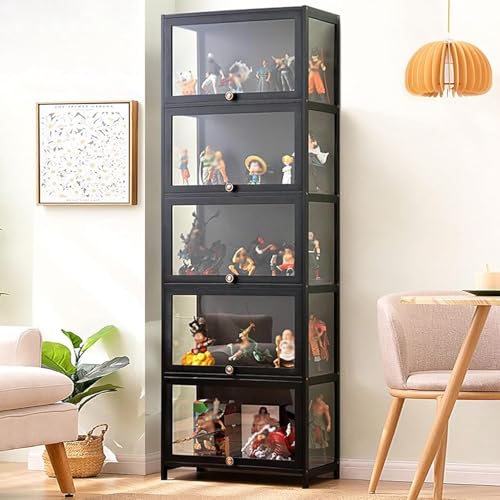 errtsdb 60x33x172cm glasvitrine, 5 Schicht vitrinenschrank vitrine, sammlervitrine vitrinenschrank Wohnzimmer Vitrinenschrank Stehend für Sammlerstücke, Bücher, Schwarz/Auf DREI Seiten transparent von errtsdb