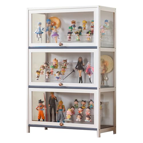 errtsdb 70x33x106cm Bambus-Aufbewahrungsschrank, 3 Schicht vitrinenschrank, glasvitrine stehend Vitrine mit AcryltüR für Sammlerstücke, Bücher, Weiß/Auf DREI Seiten transparent von errtsdb