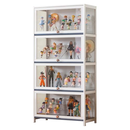 errtsdb 70x33x140cm vitrinenschrank, 4 Schicht glasvitrine, sammlervitrine Wohnzimmer vitrine glasvitrine stehend leicht zu reinigen für Wohnzimmer und Büro, Weiß/Auf DREI Seiten transparent von errtsdb