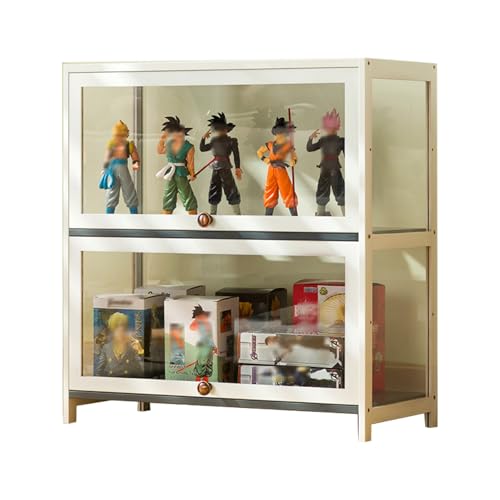 errtsdb 70x33x73cm Sammlervitrine, 2 Schicht glasvitrine stehend, vitrinenschrank vitrinenschrank Wohnzimmer für Miniaturmodelle von Autos, Figur, Modellbau, Weiß/Von Allen Seiten transparent von errtsdb