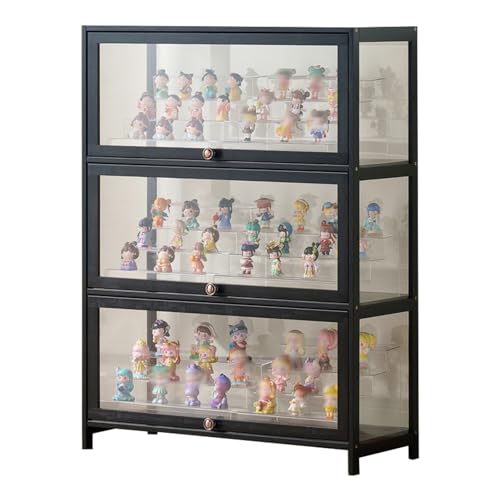 errtsdb 80x33x106cm Sammlervitrine, 3 Schicht glasvitrine stehend, vitrinenschrank vitrinenschrank Wohnzimmer für Miniaturmodelle von Autos, Figur, Modellbau, Schwarz/Von Allen Seiten transparent von errtsdb