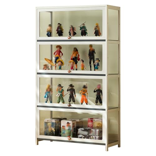 errtsdb 80x33x140cm vitrinenschrank, 4 Schicht Sammlervitrine Kuriositätenschränke mit Glastüren, glasvitrine stehend für Miniaturmodelle von Autos, Weiß/Von Allen Seiten transparent von errtsdb