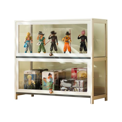errtsdb 80x33x73cm vitrinenschrank, 2 Schicht Sammlervitrine Kuriositätenschränke mit Glastüren, glasvitrine stehend für Miniaturmodelle von Autos, Weiß/Von Allen Seiten transparent von errtsdb