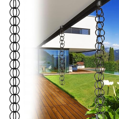 errtsdb Regenwasserkette Regenablaufkette, Dekorative Regenkette aus Metall mit Doppelschlaufen; Dekorativer Regenkette, Einfache Installation, für Dachrinnen-Fallrohre, 1m(3ft) Schwarz von errtsdb
