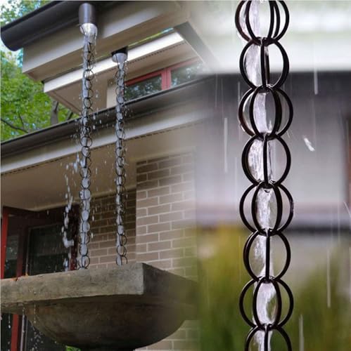 errtsdb Regenwasserkette Regenablaufkette, Dekorative Regenkette aus Metall mit Doppelschlaufen; Dekorativer Regenkette, Einfache Installation, für Dachrinnen-Fallrohre, 7m(23ft) Schwarz von errtsdb