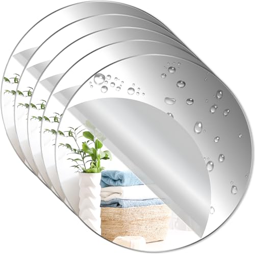 ertlutw Acryl Spiegel Rund Selbstklebend - Flexibler DIY Dekorativer Klebespiegel für Badezimmer, Ankleidezimmer, Wohnzimmer - 10x10cm Kleiner Spiegel zum Kleben, 5 Stück Kleine Spiege von ertlutw