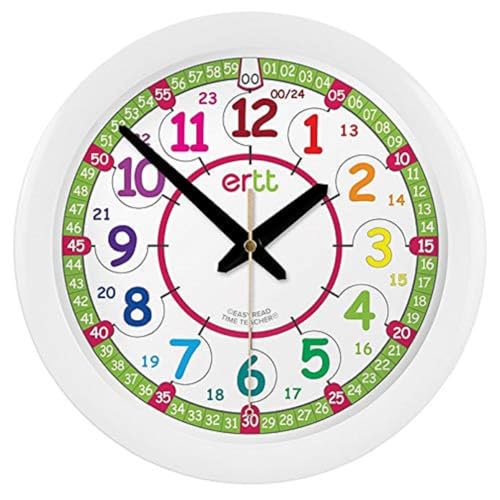 EasyRead Time Teacher Kinderwanduhr - Wanduhr Kinderzimmer - Die Zeit lernen Wanduhr Mädchen & Jungen für Schlafzimmer mit Zeit Unterrichtsdesign, 24 Stunden Gesicht & Nachtlicht - Uhr Kinderzimmer 29cm von ertt