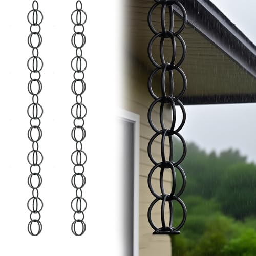 eryssgbf Metall-Doppelschlaufe, Regenkette, Dekoration, 244 cm, Regenfallrohr-Fangkette, Dachrinne, Ringregenkette, Regenketten für Haustraufen, Garten, Veranda und Terrasse2.4m(8ft) von eryssgbf