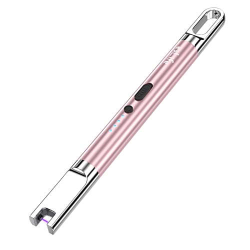 esLife Feuerzeug Elektro flammenlose Winddichte Micro-USB aufladbar mit Batterieanzeige-Aufhängehaken für Kerzen, Feuerwerk, Küche Grill, Roségold von esLife