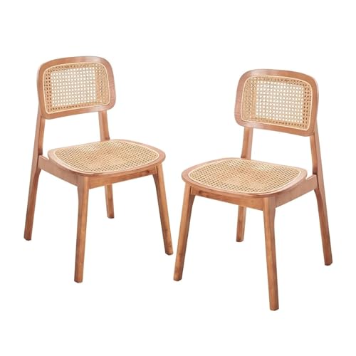 2 STÜCKE Esszimmerstuhl aus Massivholz im japanischen Stil, Rattan-Stuhl mit Rückenlehne for Zuhause, Wohnzimmer, Esszimmer, Garten, Balkon(Cherry) von esmen