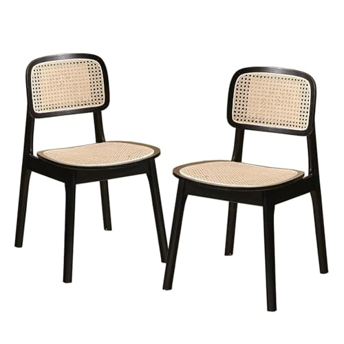 2 STÜCKE Esszimmerstuhl aus Massivholz im japanischen Stil, Rattan-Stuhl mit Rückenlehne for Zuhause, Wohnzimmer, Esszimmer, Garten, Balkon(Svart) von esmen