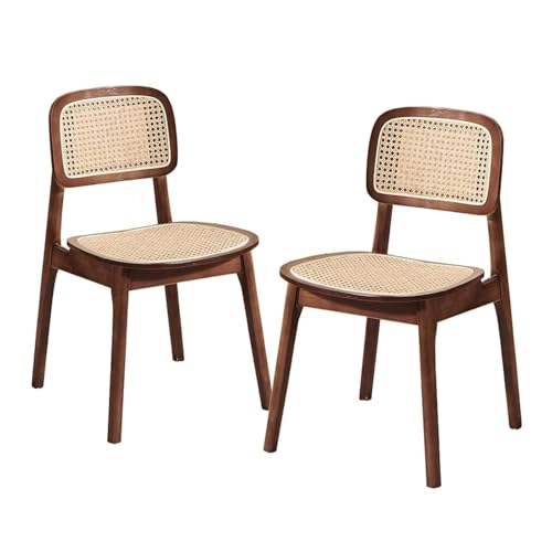2 STÜCKE Esszimmerstuhl aus Massivholz im japanischen Stil, Rattan-Stuhl mit Rückenlehne for Zuhause, Wohnzimmer, Esszimmer, Garten, Balkon(Walnut) von esmen