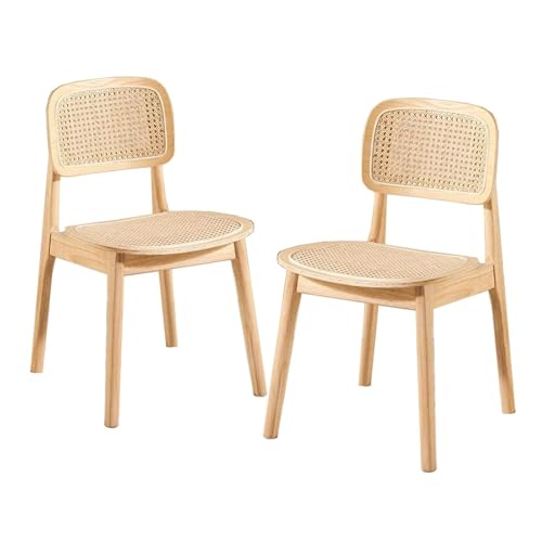 2 STÜCKE Esszimmerstuhl aus Massivholz im japanischen Stil, Rattan-Stuhl mit Rückenlehne for Zuhause, Wohnzimmer, Esszimmer, Garten, Balkon(Wood Colour) von esmen
