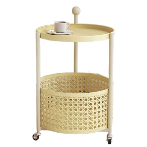 3-stufiger beweglicher Beistelltischwagen, runder Rollwagen mit Essensaufbewahrungskorb for den Einsatz im Schlafzimmer zu Hause(Geel) von esmen