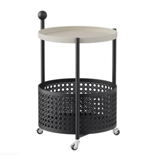 3-stufiger beweglicher Beistelltischwagen, runder Rollwagen mit Essensaufbewahrungskorb for den Einsatz im Schlafzimmer zu Hause(Svart) von esmen