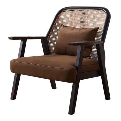 Brauner gepolsterter Rattanstuhl mit Rohrrückenlehne, Freizeitstuhl aus Holz for Schlafzimmer, Lesezimmer, Lounge Brauner gepolsterter Rattanstuhl mit Rohrrückenlehne, Freizeitstuhl aus Holz for Schlafzimmer, Lesezimmer, Lounge von esmen