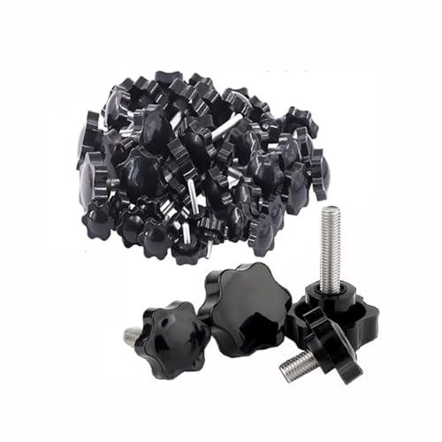 M10 Pflaumen-Klemmknöpfe, 5–10 Stück Handschraubenknöpfe mit Gewinde, Sechskant-Sternknopf for Metallbearbeitung und Maschinen Knopfschraube(Black-A,M10x25mm 38D) von esmen