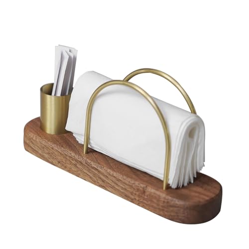 Papierhandtuchhalter aus Messing in Walnussholz, 2-in-1-Servietten- und Zahnstocher-Organizer for Restaurants, kommerzielle Retro-Hot-Pot-Shop-Tischset Serviettenständer(203 * 55 * 98mm) von esmen