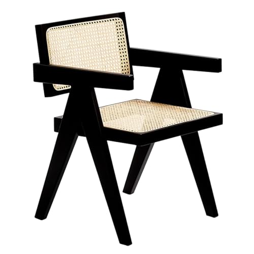 Rattan-Lesesessel mit Armlehne und Rückenlehne aus Holz, bequemer Freizeitstuhl for den Innenbereich for Schlafzimmer, Küche und Esszimmer(Svart) von esmen