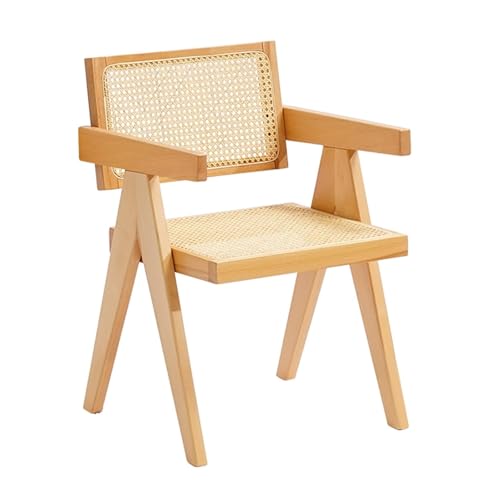 Rattan-Lesesessel mit Armlehne und Rückenlehne aus Holz, bequemer Freizeitstuhl for den Innenbereich for Schlafzimmer, Küche und Esszimmer(Wood Color) von esmen