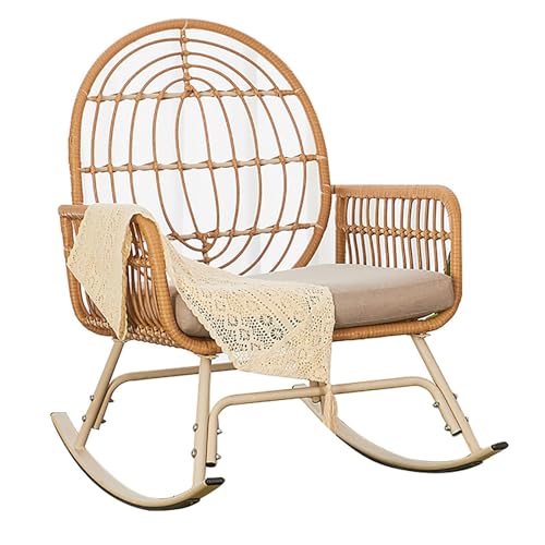 Relax-Schaukelstuhl for den Außenbereich, Rattan-Schaukelstuhl mit Kissen, atmungsaktiver Garten-Terrassensessel for drinnen und draußen von esmen