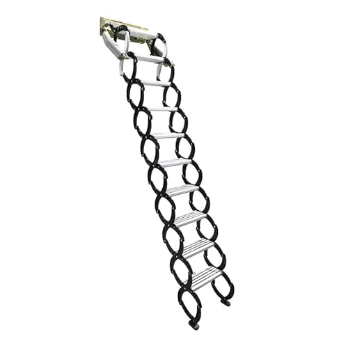 Teleskop-Dachbodentreppe, Klappbare Dachbodentreppe aus Ti-Mg-Legierung/Al-Mg-Legierung, Teleskopleiter mit 12 Pedalen, Schmale, an der Wand montierte Treppe for den Innenbereich(Ti-Mg Alloy,2.5-3m) von esmen