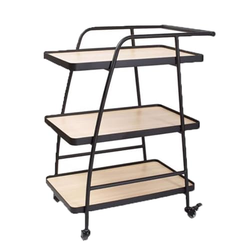 esmen 3-Tier Wine Cart Bar with Lockable Wheels, Metal Storage Trolley for Meal Side & Drinks Serving(Natural Wood) von esmen