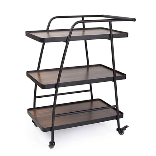 esmen 3-Tier Wine Cart Bar with Lockable Wheels, Metal Storage Trolley for Meal Side & Drinks Serving(Walnut) von esmen