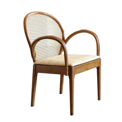 esmen Atmungsaktiver Akzentstuhl mit gepolstertem Rattansitz, Freizeitsessel aus Massivholz for den Lese-Lounge-Balkon im Schlafzimmer von esmen