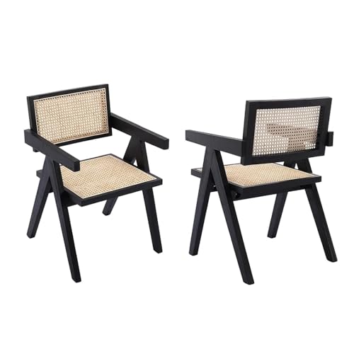 esmen Farmhouse Rattan Dining Chairs Set of 2, Armchair with Rattan Back & Seat for Bedroom Patio Balcony Kitchen(Natural) von esmen