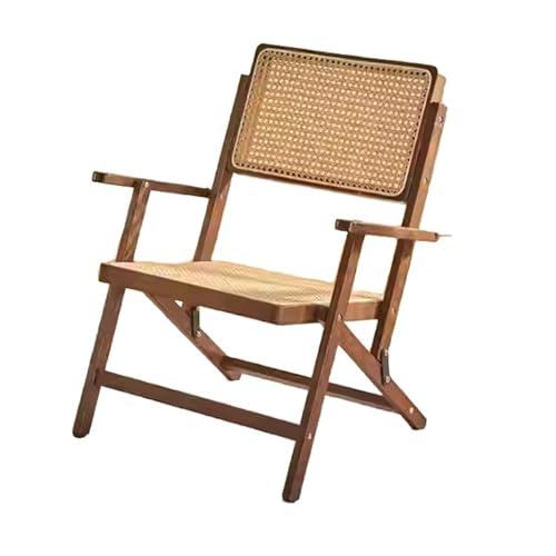 esmen Freizeitsessel mit Rattan-Rückenlehne, tragbarer, klappbarer Gartenstuhl aus Holz for den Balkon im Schlafzimmer, Leselounge(Walnut) von esmen
