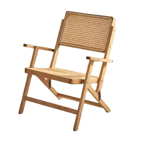esmen Freizeitsessel mit Rattan-Rückenlehne, tragbarer, klappbarer Gartenstuhl aus Holz for den Balkon im Schlafzimmer, Leselounge(Wood Colour) von esmen