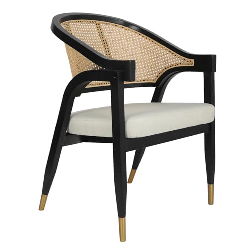 esmen Retro-Esszimmerstuhl mit Massivholz-Rattanrahmen, beige gepolsterter Sitz for Schlafzimmer, Leselounge, Balkon(Svart) von esmen