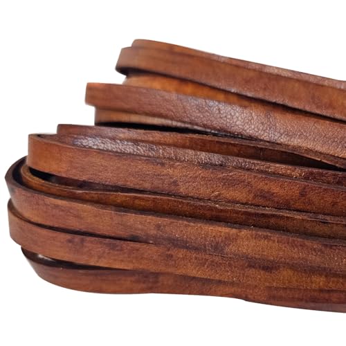 Lederband Flach 10 mm x 2,5 mm. Antik Braun - 3 Meter Lederband Flach 10 mm x 2,5 mm. Antik Braun - 3 Meter von esnado