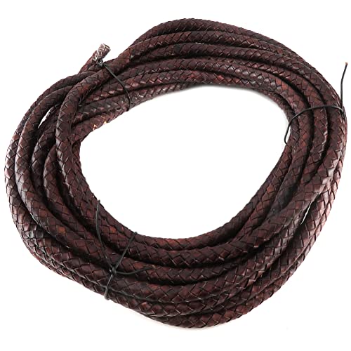 esnado Lederband-Bolaband rund geflochten | 10 mm | Farbe: Antik Braun | Länge: 3 Meter | ECHTES Leder - pflanzlich gegerbt | zum Basteln | Herstellung von Armbändern, Schmuck von esnado