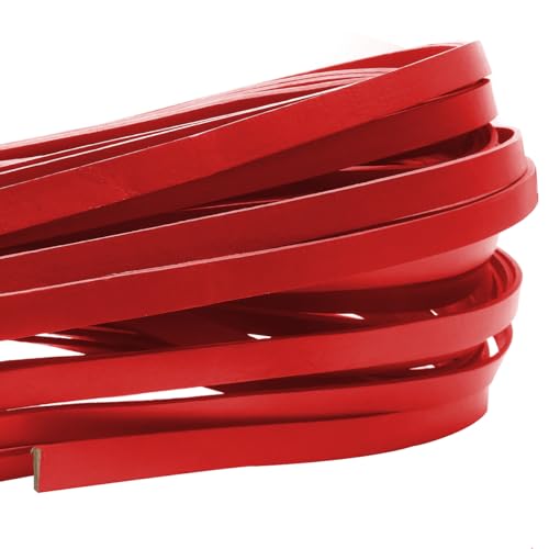esnado Lederband Flach 10 mm x 2 mm | Farbe: Rot | Länge: 5 Meter - vegetabil gegerbt - für Schmuck und kreative Projekte von esnado