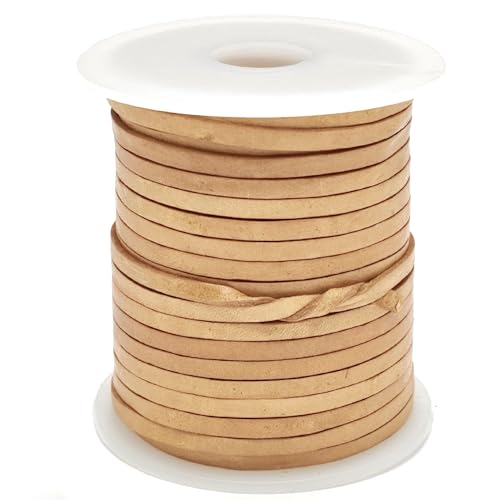 esnado Lederband flach | Breite 3 mm, Dicke 1 mm | Länge: 3 Meter | Farbe: Natur | ECHTES Leder - pflanzlich gegerbt | zum Basteln | Herstellung von Schmuck von esnado