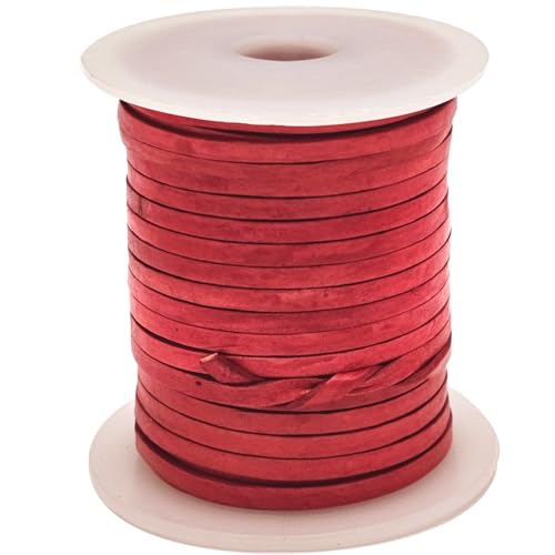 esnado Lederband flach | Breite 3 mm, Dicke 1 mm | Länge: 5 Meter | Farbe: Antik Rot | ECHTES Leder - pflanzlich gegerbt | zum Basteln | Herstellung von Schmuck von esnado