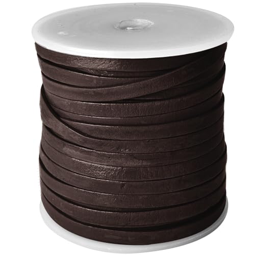 esnado Lederband flach | Breite 4 mm, Dicke 1 mm | Länge: 3 Meter | Farbe: Braun | ECHTES Leder - pflanzlich gegerbt | zum Basteln | Herstellung von Schmuck von esnado
