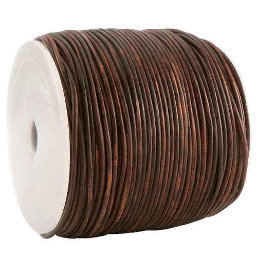 esnado Lederschnur Rund - 1 mm. Mesh Holzbraun. 5 Meter | ECHTES Leder | pflanzlich gegerbt | ideal für die Herstellung von Schmuck, Armbändern, Basteln oder Dekorieren, DIY, Mittelalter, LARP von esnado