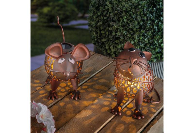 esotec Gartenfigur Solarleuchtenset "Katz" und "Maus" kupferfarben von esotec