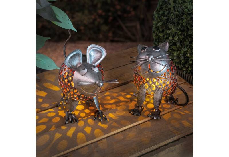 esotec Gartenfigur Solarleuchtenset "Katz" und "Maus" silberfarben von esotec