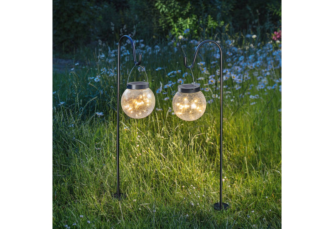 esotec Hängeleuchten 2er Set Solarleuchten Smart Globe, Crackle Bruchglas outdoor 102314 von esotec