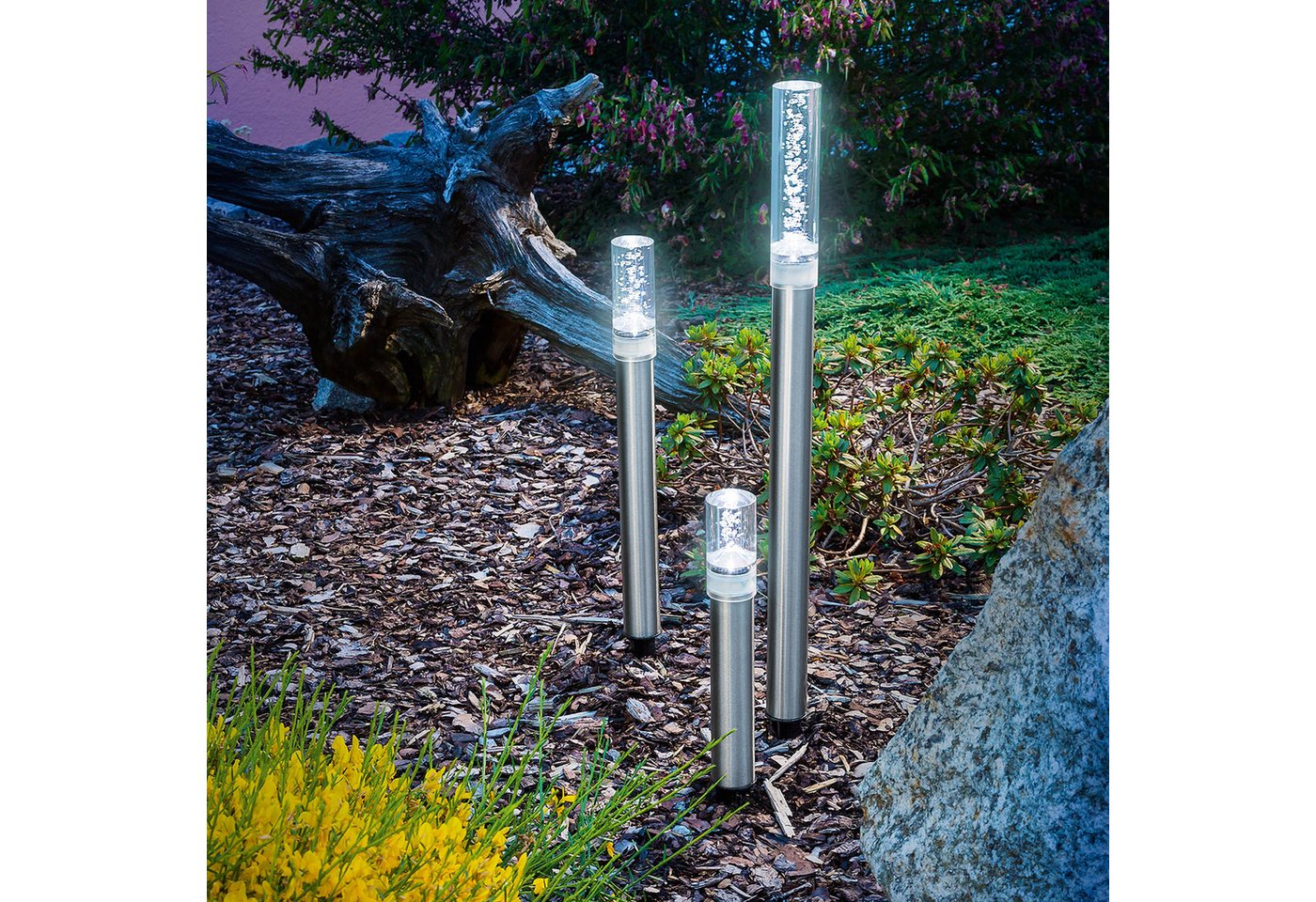esotec LED Gartenleuchte 3x Solar Leuchtstab Trio Sticks kaltweiß H22+35+50cm Luftblasen 102600 esotec LED Gartenleuchte 3x Solar Leuchtstab Trio Sticks kaltweiß H22+35+50cm Luftblasen 102600 von esotec