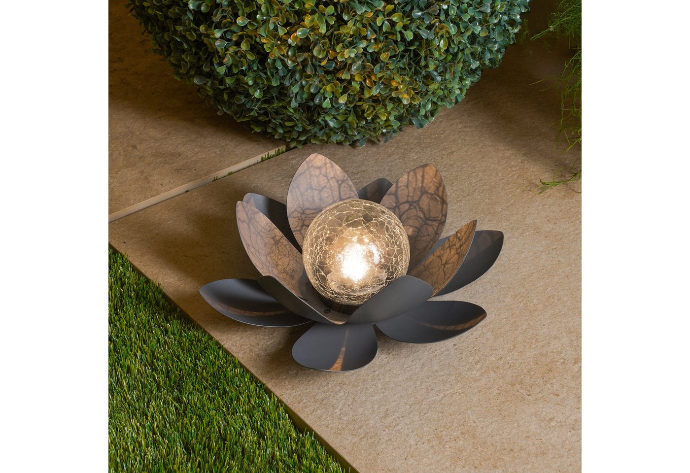 esotec LED Solarleuchte Metall LOTUSBLÜTE D=26cm mit Bruchglaskugel 2700K warmweiß 102086 esotec LED Solarleuchte Metall LOTUSBLÜTE D=26cm mit Bruchglaskugel 2700K warmweiß 102086 von esotec