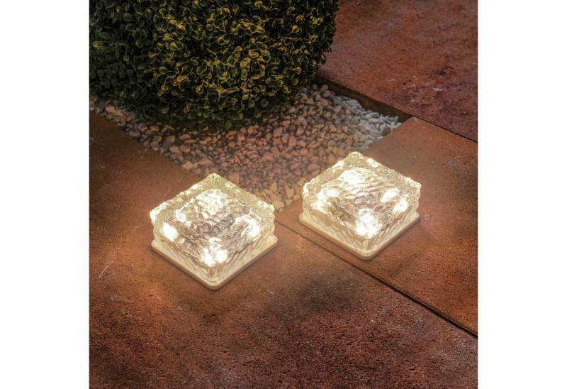 esotec LED Solarleuchte 2x Echtglas Leuchtstein je 10x10x5cm 8 LEDs 3000K 6500K außen 102560 von esotec